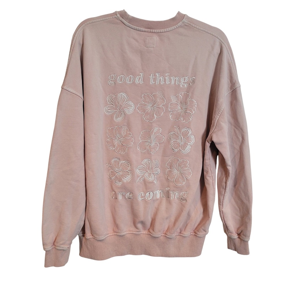 Sunkissed Coconut Good Things Are Coming Hibiscus Embroidered Sweatshirt Pink S‎